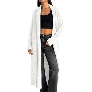 Babaton White Long Bouclé Open-Front Cardigan